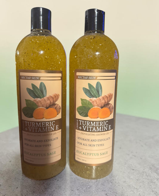 Turmeric and vitamin E exfoliating shower gel